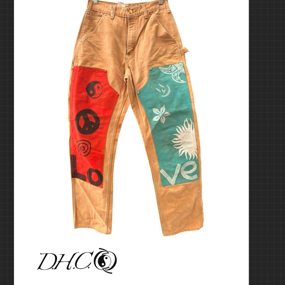 Carhartt Tan Cargo Pants with Red and blue Accents